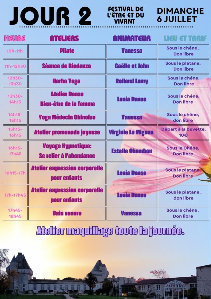 Flyer Festival de l’être et du vivant 2025 Château de Mornay - dimanche 6 juillet